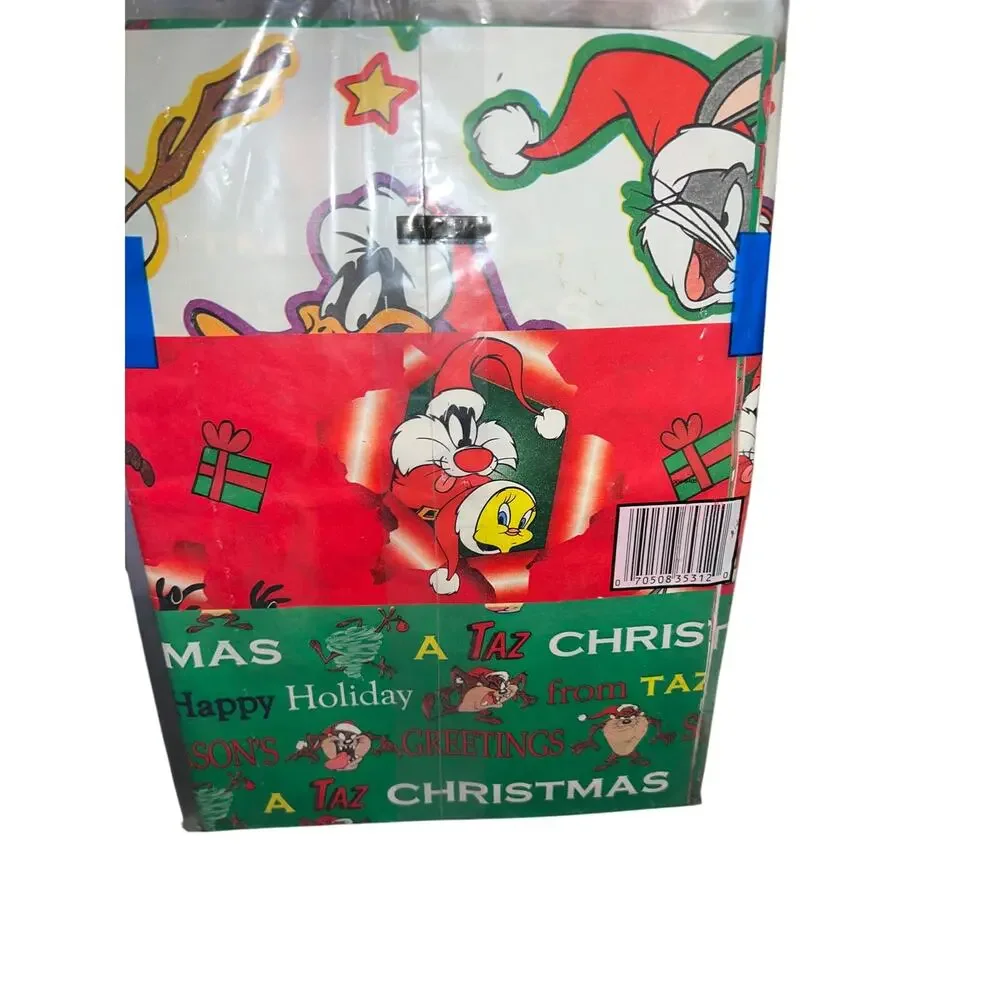 Vintage Looney Tunes Christmas holiday wrapping paper Taz, Bugs bunny tweety